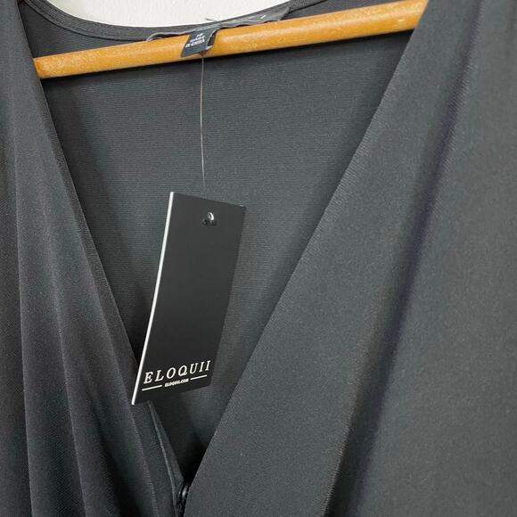 Eloquii Knot Front Pleated Skirt Dress Black Stretch Jersey Knit Long Sleeve 18 - Picture 13 of 17